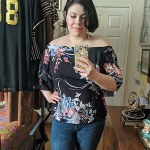 City Chic Off-Shoulder Ruffled Floral Top